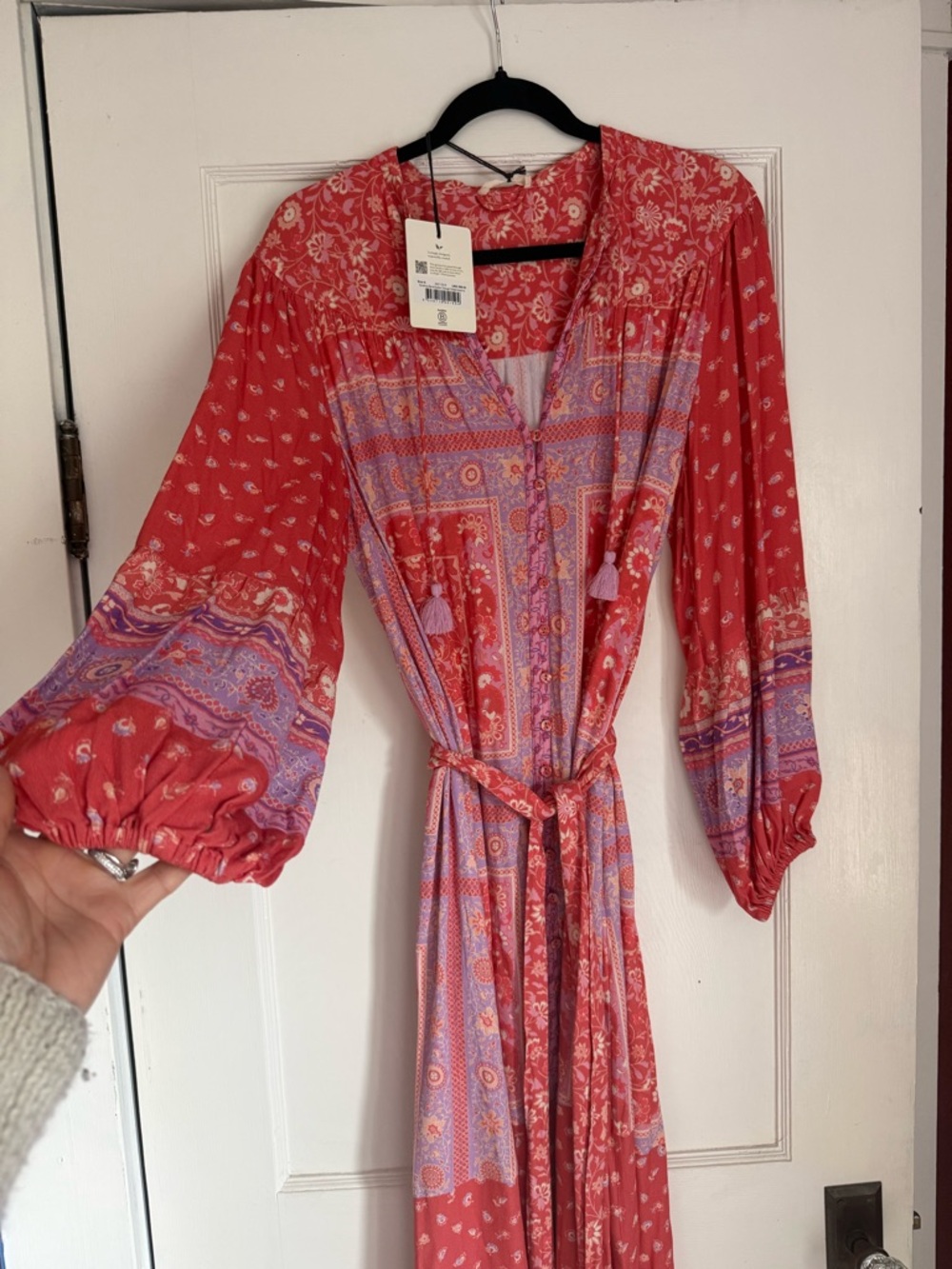 Spell Coral and Pink Patchwork Midi Dress color Cayenne - Picture 4 of 4